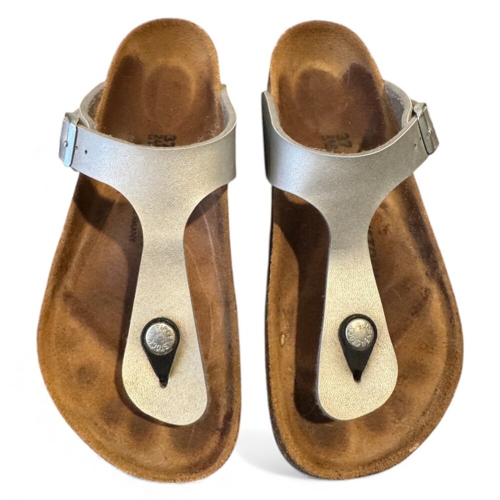 Birkenstock Gizeh Sandals EU 37 Silver Thong Leather Comfort Slides EUC - Picture 3 of 6